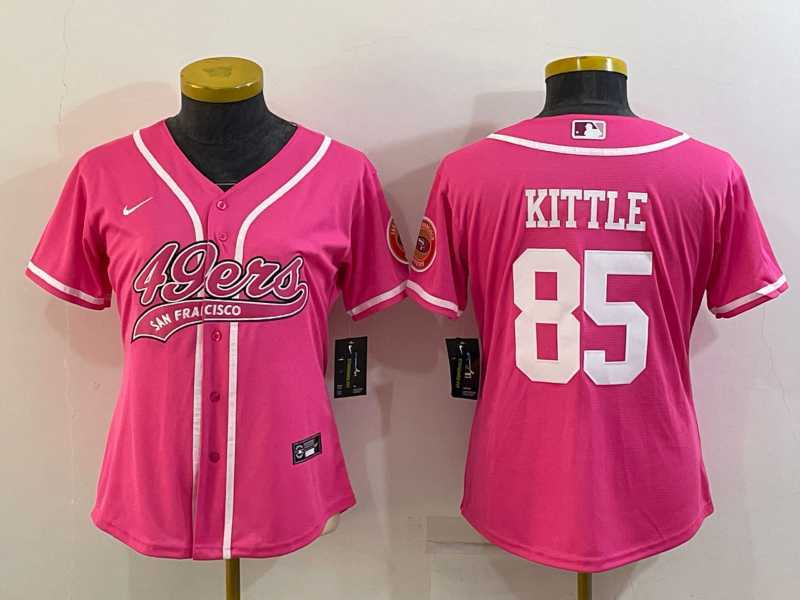 Women%27s San Francisco 49ers #85 George Kittle Pink With Patch Cool Base Stitched Baseball Jersey
